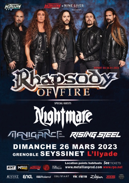 Rhapsody Of Fire + Nightmare + Manigance + Rising Steel (Grenoble, l&rsquo;Ilyade, 26 mars 2023)